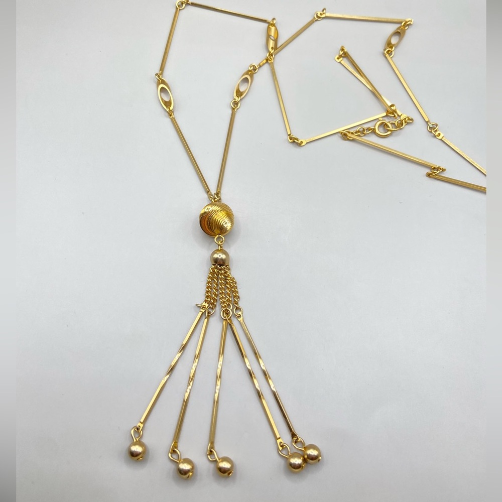 Vintage Gold Tone Ball Tassel Y Long Necklace